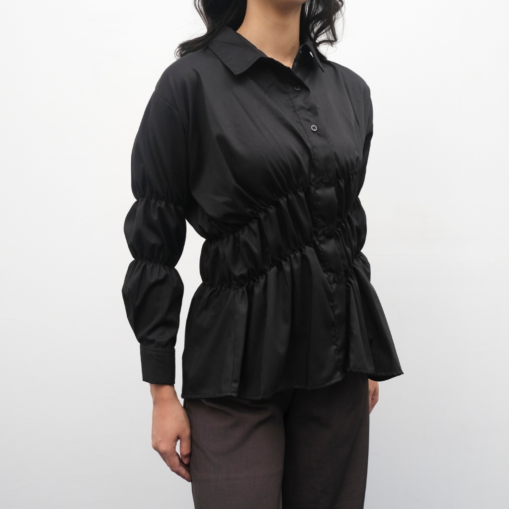 SHOPATALEEN - Nara Black | Kemeja Hitam Wanita Chic Edgy Oversize Lengan Panjang Bahan Adem Kekinian - Image 6