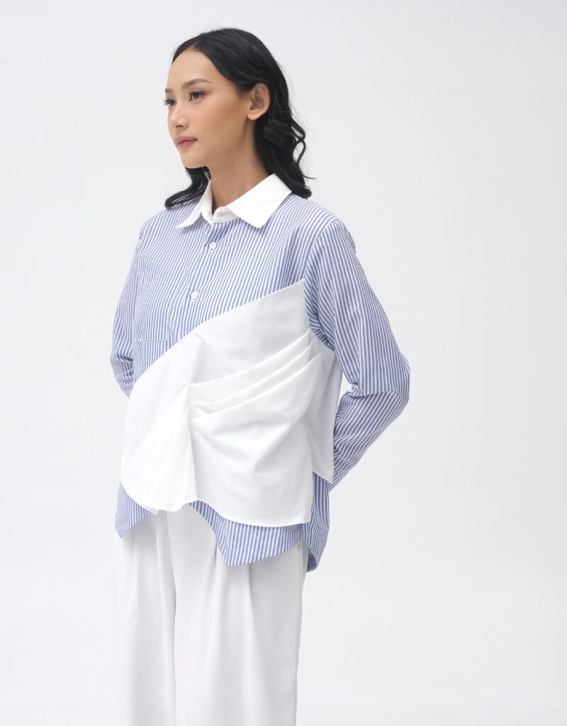 Alternative view of SHOPATALEEN - YUME TOP Atasan Wanita Oversize Pleats Asimetris Lengan Panjang & Pendek kekinian